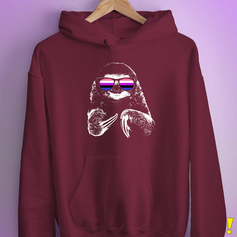 Pride Sloth Genderfluid Flag Sunglasses Hoodie - Maroon